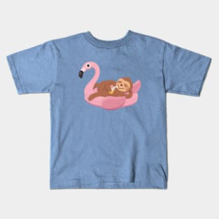 Sloth Chilling On Flamingo Pool Float Kids T-Shirt